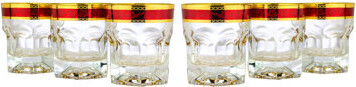 Promaster Gifts Art Decor A1048R, 7 Oz Provenza Old Fashioned Glasses, DOF Tumblers w/Red Gold Rim, Set of 6