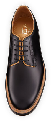 Valentino Two-Tone Leather Lace-Up Derby Shoe, Black