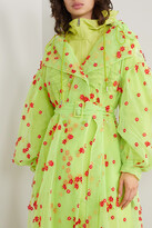Thumbnail for your product : MONCLER GENIUS + 4 Simone Rocha Coronilla Hooded Appliquéd Embroidered Tulle Trench Coat - Lime green