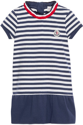 Moncler Short-Sleeve Striped Jersey Dress, Blue, Size 8-10