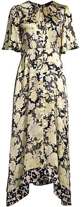 Rebecca Taylor Gold Leaf Floral Silk Midi Dress