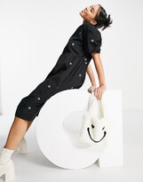 Thumbnail for your product : NATIVE YOUTH puff sleeve midi smock dress with contrast mushroom embroidery