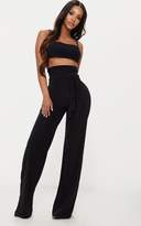 Thumbnail for your product : PrettyLittleThing Shape Black Slinky Extreme High Waist Detail Wide Leg Trousers