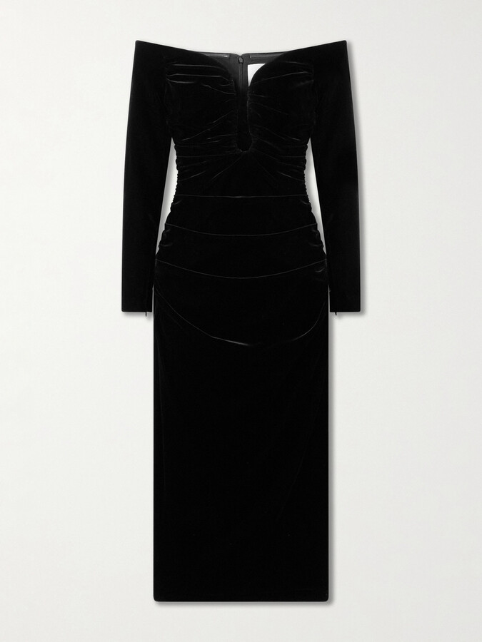 Carolina Herrera Ruched Velvet Midi Dress - Black
