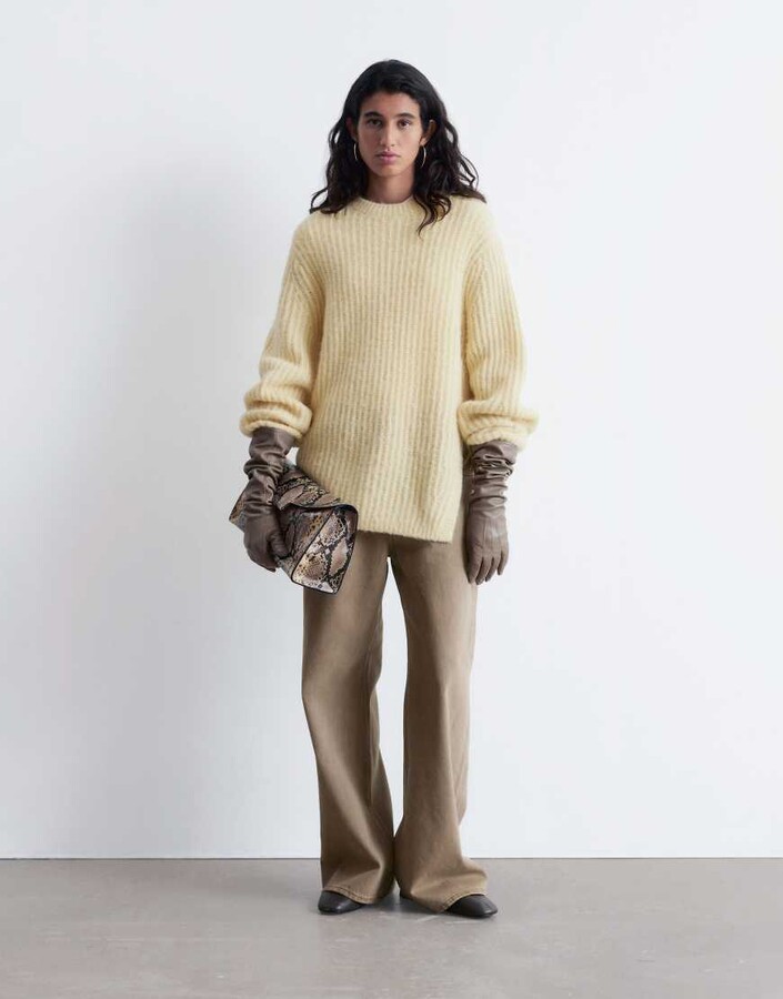 And other stories & alpaca and mohair blend sweater with sculptural sleeves and slit side in beige