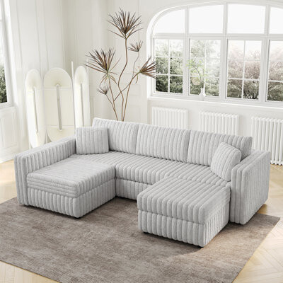 Everly Quinn Comfortable Modular 4-Person Sofa with Hydraulic Lift and Detachable Cushions for Versatile Use