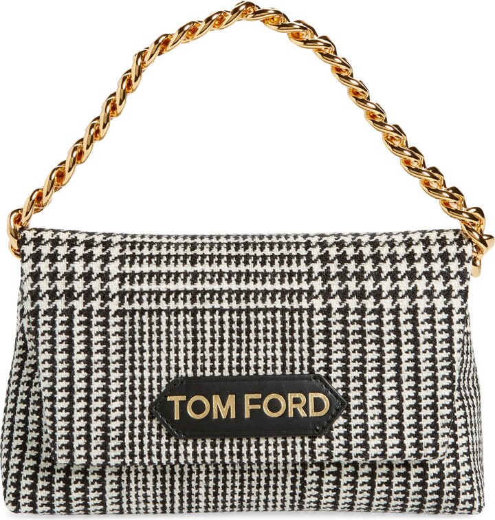 Tom Ford logo-patch Check Wool Mini Bag - Black