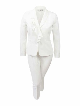 Tahari by Arthur S. Levine Women's Chalk Stretch Crepe Pant Suit with Ruffled Collar 16