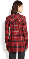 Thumbnail for your product : Vince Leather-Trimmed Plaid Shirt