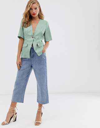In The Style x Laura Jade short sleeve single breasted blazer in green