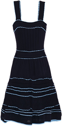 Sandro Honore Flared Crochet-trimmed Textured Knitted Dress