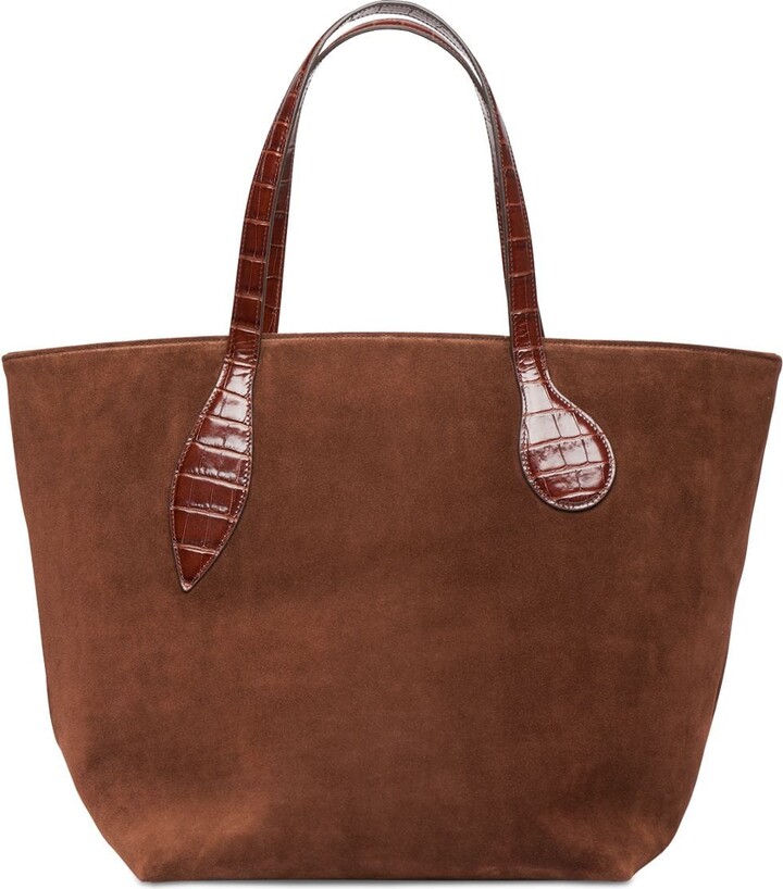 Dk_Brown Solid Maryam Suede & Leather Tote, Women's Handbags
