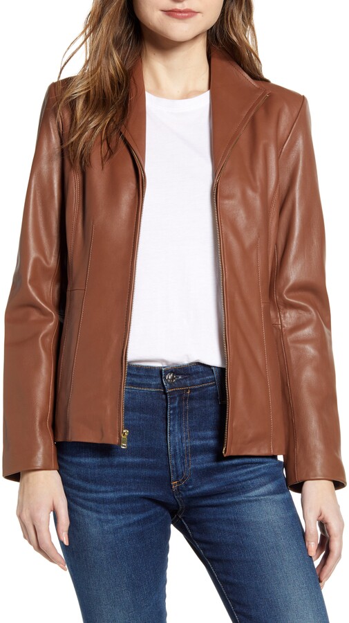 Cole Haan Lambskin Leather Jacket - ShopStyle