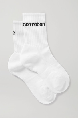 Paco Rabanne Intarsia Ribbed Stretch Cotton-blend Socks - White