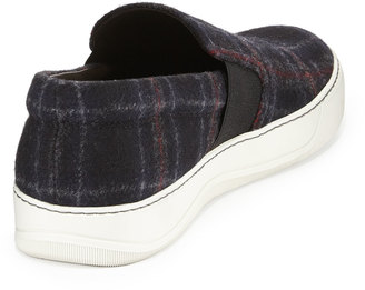 Lanvin Plaid-Wool Slip-On Sneaker, Blue Multi