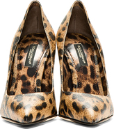 Thumbnail for your product : Dolce & Gabbana Tan Grained Leather Leopard Print Pump