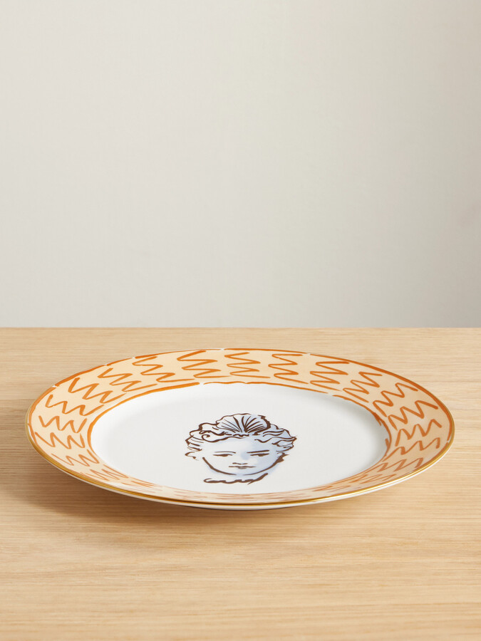 GINORI 1735 + Luke Edward Hall Il Viaggio Di Nettuno Gold-plated Porcelain Dinner Plate - White