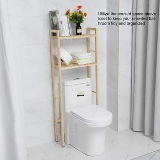 HURRISE 2-Tier Wood Construction Storage Shelf Rack Over Toilet Compact Bathroom Organizer