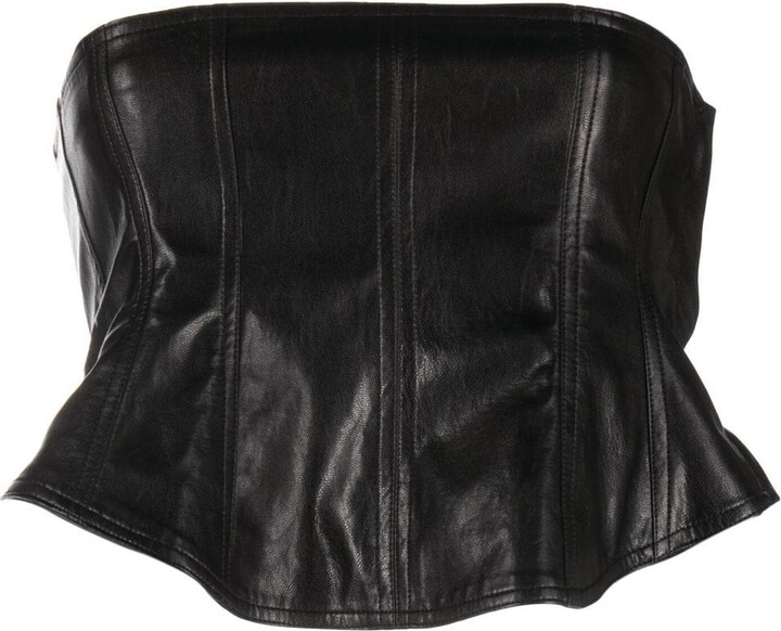 Women's Faux Leather V-Neck Bodysuit