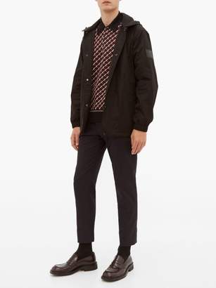 Prada Geometric-jacquard Long-sleeved Polo Shirt - Mens - Black Burgundy