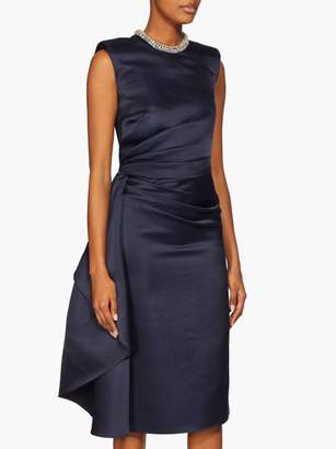 Alexander McQueen Crystal-embellished Ruched Silk Knee-length Dress - Womens - Navy