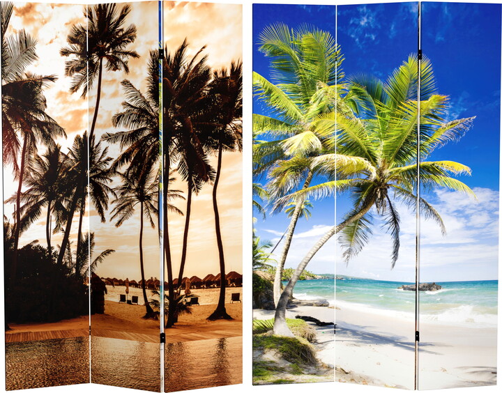 Red Lantern Oriental Furniture 6 ft. Tall Sunset Palms Canvas Room Divider - 3 Panel