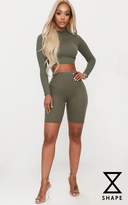Thumbnail for your product : PrettyLittleThing Shape Khaki Ribbed High Neck Crop Top