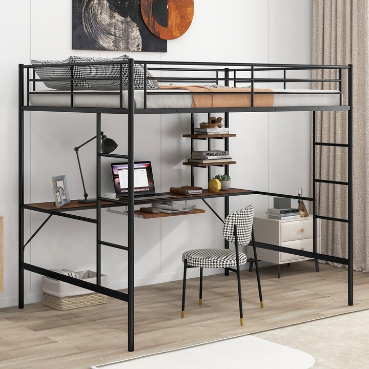 TiramisuBest Full Black Loft Bed with Desk and Shelf ShopStyle