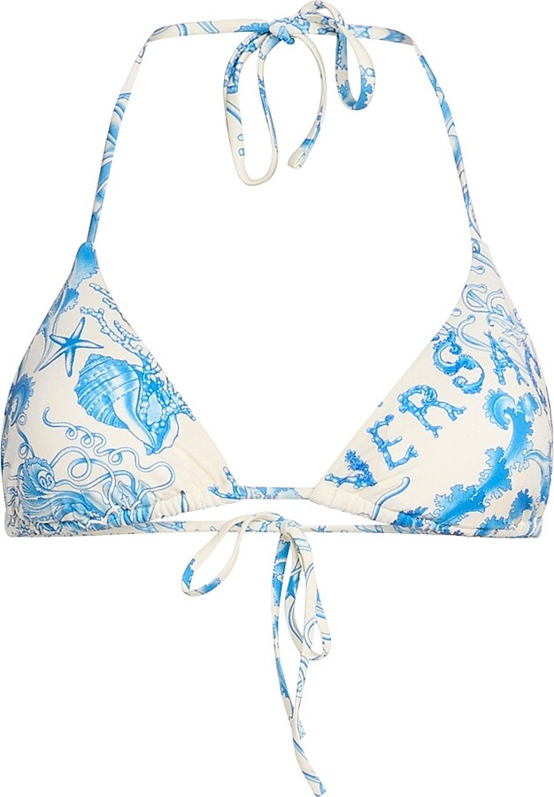 Versace Women's Underwater Barocco Stretch Bikini Top - Eggshell Bright Blue - Size XS