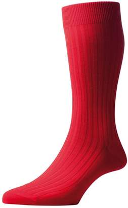 Pantherella Mens Danvers Rib Cotton Lisle Socks - Scarlet - Medium