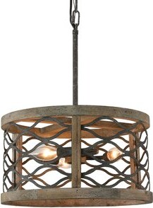 Gracie Oaks 3-Light Wooden Industrial Drum Chandelier Farmhouse Vintage Pendant Light Rustic Candle Light Holder