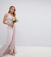 Thumbnail for your product : TFNC Petite Petite Cold Shoulder Wrap Maxi Bridesmaid Dress With Fishtail
