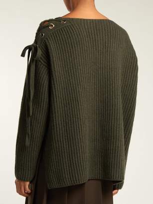 Stella McCartney Lace Up Shoulder Cashmere Blend Sweater - Womens - Khaki