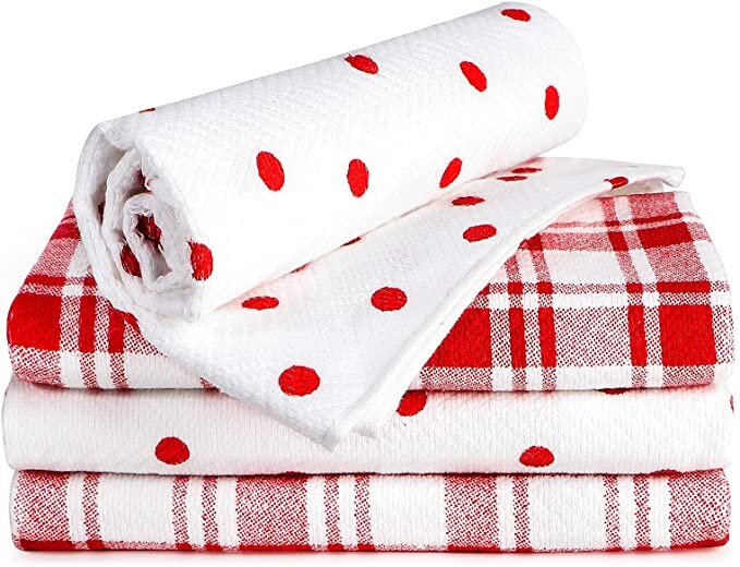 Pumxi Kitchen Towels, Pack of 4, 18 X 28 inch, 100% Cotton Kitchen Hand Towels, Soft and Absorbent Dish Cloths Dish Towels, Reusable Red Tea Towels Bar Towels Set