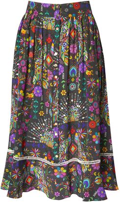 Matthew Williamson Pampas Peacock Silk Midi Skirt
