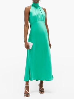 Saloni Michelle High-neck Silk-satin Midi Dress - Mid Green