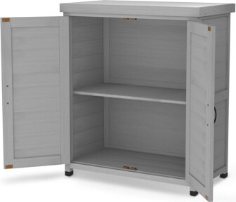 Potting Bench With Storage Cabinet And Metal Table Top For Outdoor Patio,Outdoor Work Station Table