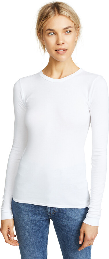 Enza Costa Womens Rib Fitted Long Sleeve Crew Neck Top 