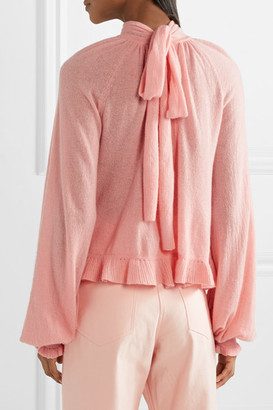 Ulla Johnson Clover Ruffled Pussy-bow Cashmere-blend Open-back Sweater - Baby pink