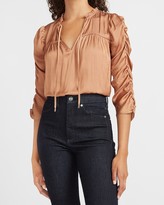 Thumbnail for your product : Express Satin Ruched Drawstring V-Neck Top