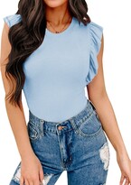 Thumbnail for your product : WAYMAKER Women Sexy Sleeveless Halter Neck Ribbed Bodysuit Tank Tops Summer Casual Cotton Slim Fit Going Out Solid Stretchy Body Suits Ruffle Shirts Brown Small