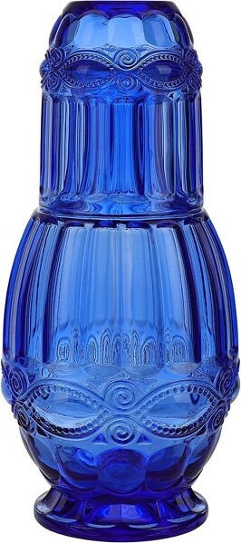 American Atelier Bedside Water Carafe with Clear Tumbler, 33-Ounce Pitcher  and Matching Drinking Glass, Blue