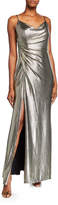 Thumbnail for your product : Aidan Mattox Cowl-Neck Sleeveless Foiled Jersey Column Gown