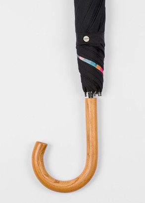 Paul Smith Black 'Swirl' Canopy Walker Umbrella With Wooden Handle