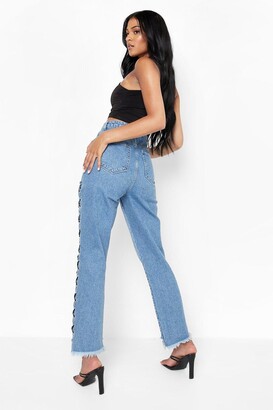 boohoo Tall Lace Up Side Straight Leg Jeans - ShopStyle