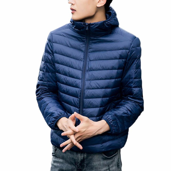 GELing Men's Down Jacket Ultralight Hooded Packable Quilted Puffer Coat