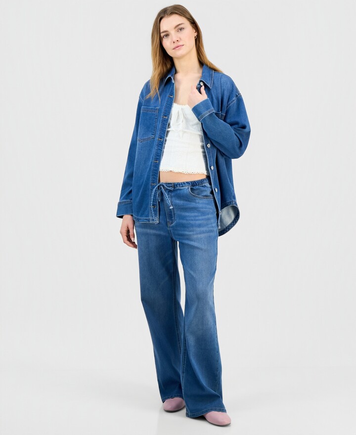 Indigo Rein Juniors' Med Knit Denim Wide-Leg Jeans