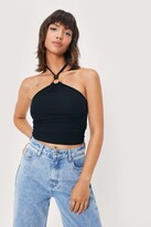 Thumbnail for your product : Nasty Gal Womens Ribbed O-Ring Detail Halter Neck Top - Brown - 14, Brown