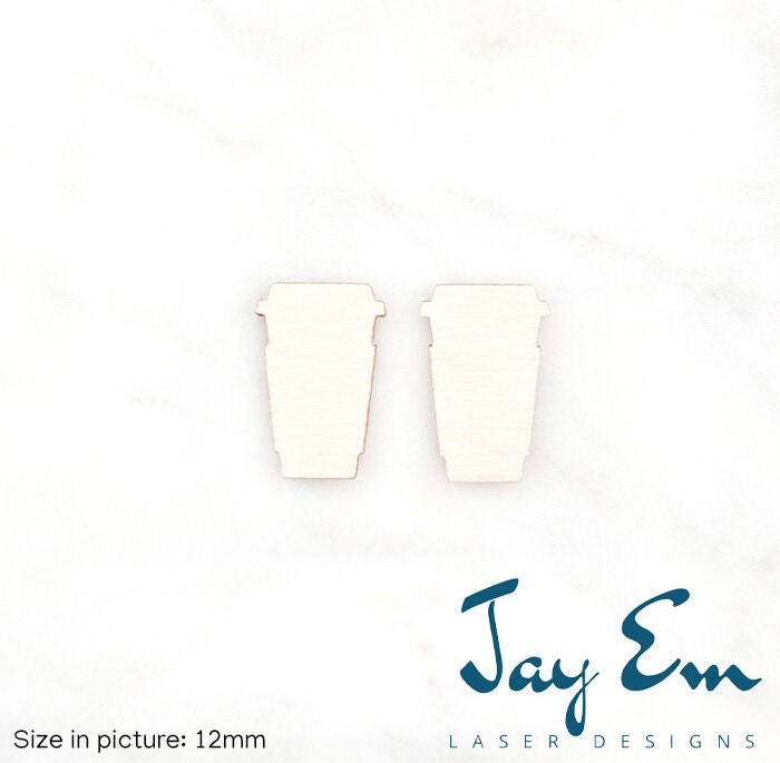 20 Pieces - Diy Unfinished Laser Cut Natural Wood Earrings Blanks Jewelry Accessories Shapes Coffee Cup Studs | No Hole