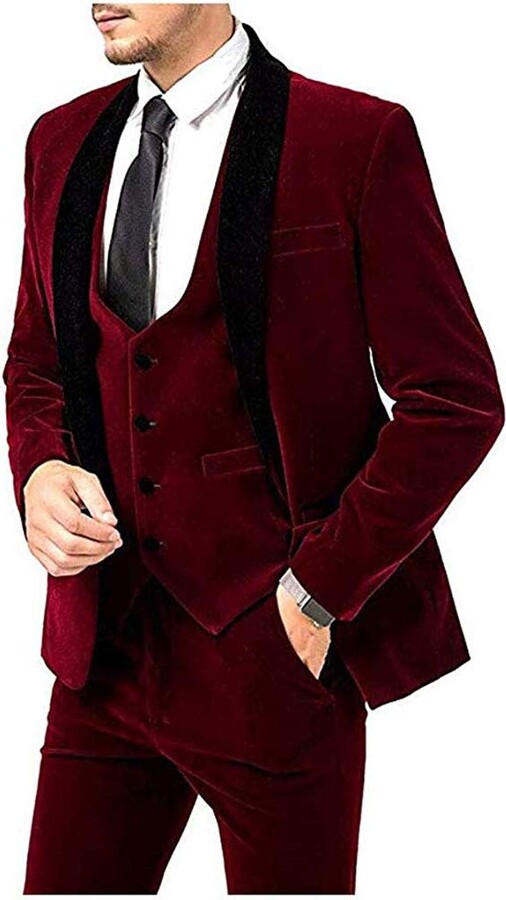 Leader of the Beauty Men's Shawl Lapel Wedding Suits Slim Fit 3 Pieces